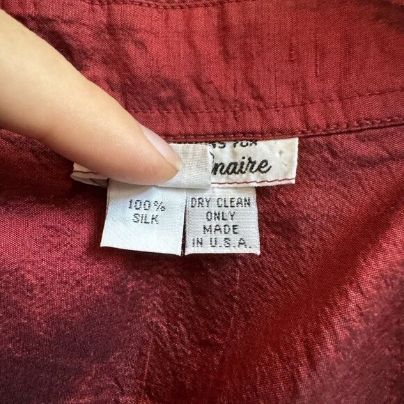Vintage 1970s Red 100% Silk Womens Collared Button Down Minimalist Blouse Sz M - Picture 6 of 11